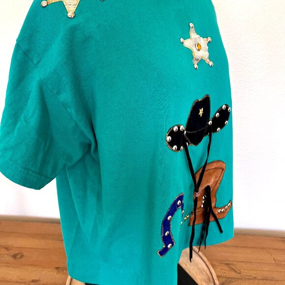 Y2K Western Tshirt - Embellished - Green - Cowgirl - One Size - Picture 2 of 10